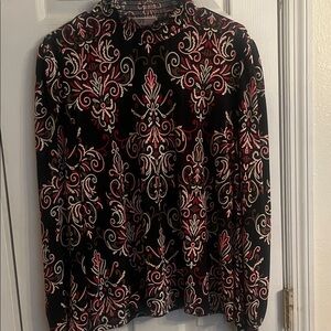 Elegant Black and Red Patterned Blouse